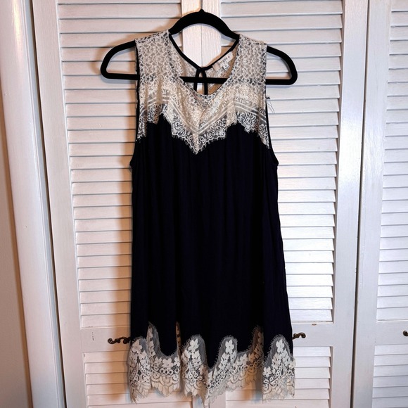 UMGEE USA Dresses & Skirts - UMGEE Womens Navy Blue Lace‎ Trim Sleeveless Mini Dress SZ XL